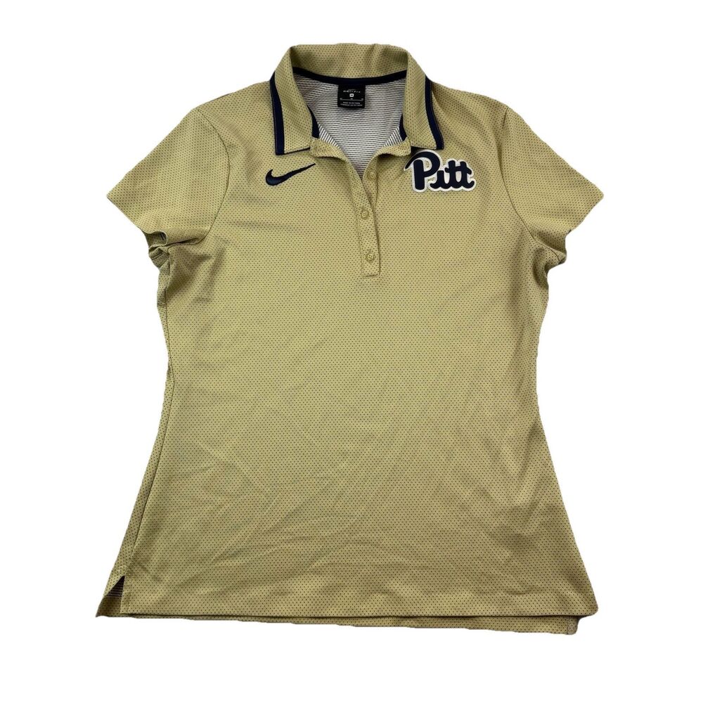 Pitt Panthers Nike Dri Fit Polo Shirt Womens M Gold Polka Dot Short Sleeve